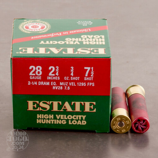 25rds - 28 Gauge Estate HV Hunting 2 3/4" 2 1/4 Dram 3/4oz. #7.5 Shot Ammo