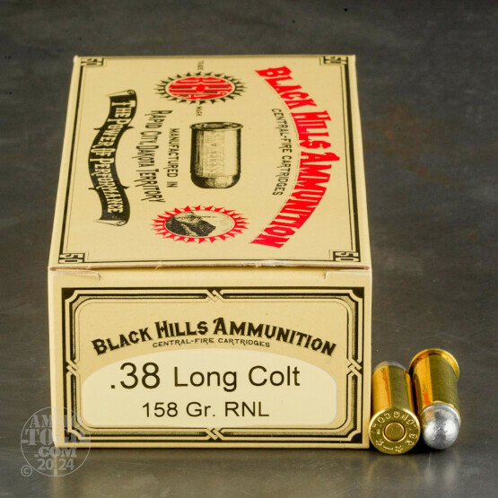 50rds - 38 Long Colt Black Hills 158gr. RNL Cowboy Ammo