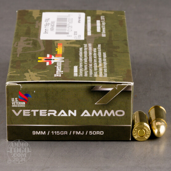 50rds – 9mm Veteran Ammo 115gr. FMJ Ammo