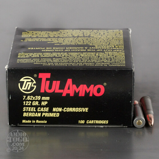 100rds – 7.62x39mm Tula Cartridge Works 122gr. HP Ammo