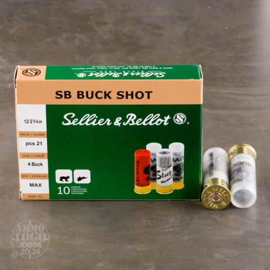 10rds - 12 Gauge Sellier & Bellot 2 3/4" Max Dram 21 Pellet #4 Buckshot Ammo