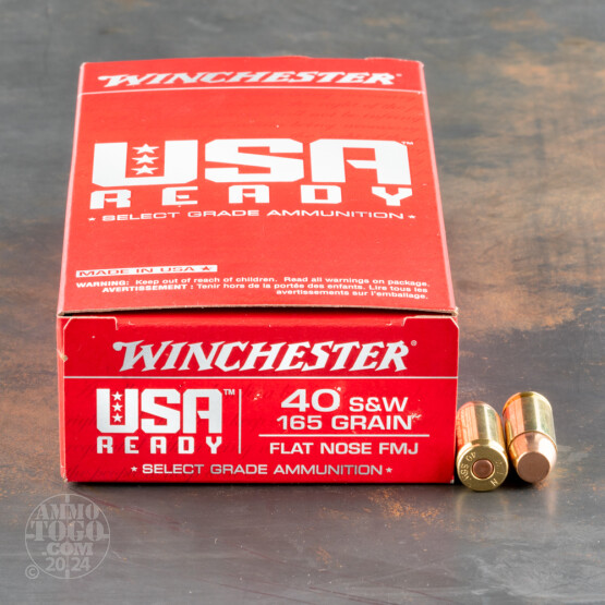 50rds – 40 S&W Winchester USA Ready 165gr. FMJ FN Ammo