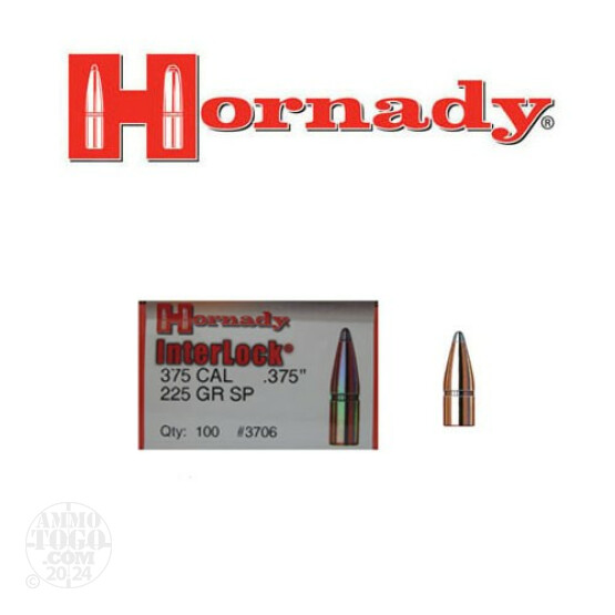 100pcs - 375 Cal .375" Dia Hornady Interlock 225gr. SP Bullets