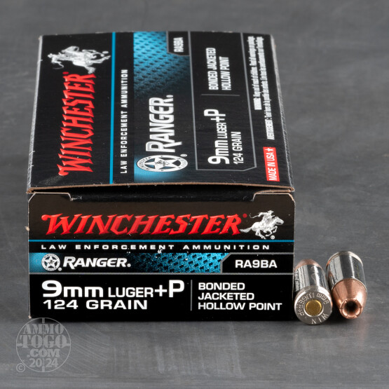 50rds - 9mm Winchester Ranger Bonded 124gr. +P HP Ammo