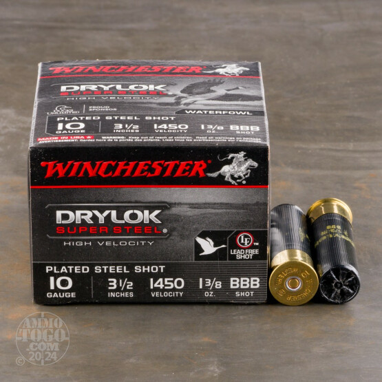25rds - 10 Gauge Winchester Drylok Super Steel HV 3 1/2" 1 3/8oz. BBB Shot Ammo