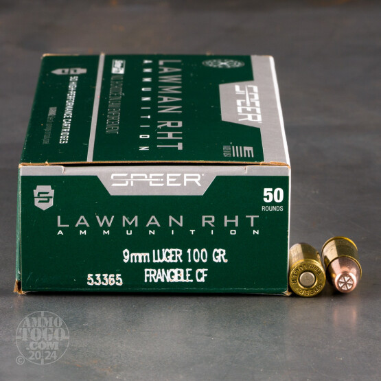 50rds - 9mm Speer Lawman 100gr. RHT Frangible Ammo