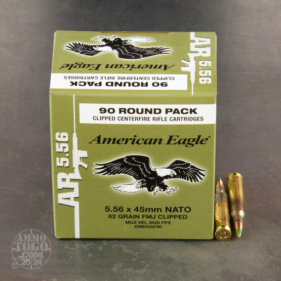 90rds – 5.56 Federal American Eagle AR 62gr. Clipped M855 FMJ Ammo 