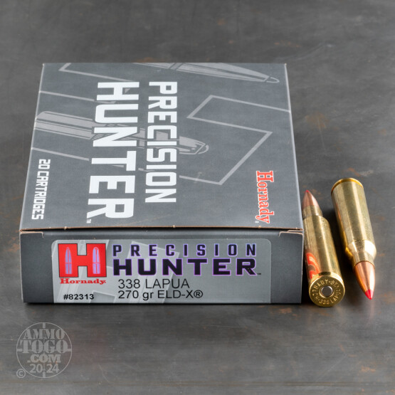 20rds – 338 Lapua Magnum Hornady Precision Hunter 270gr. ELD-X Ammo
