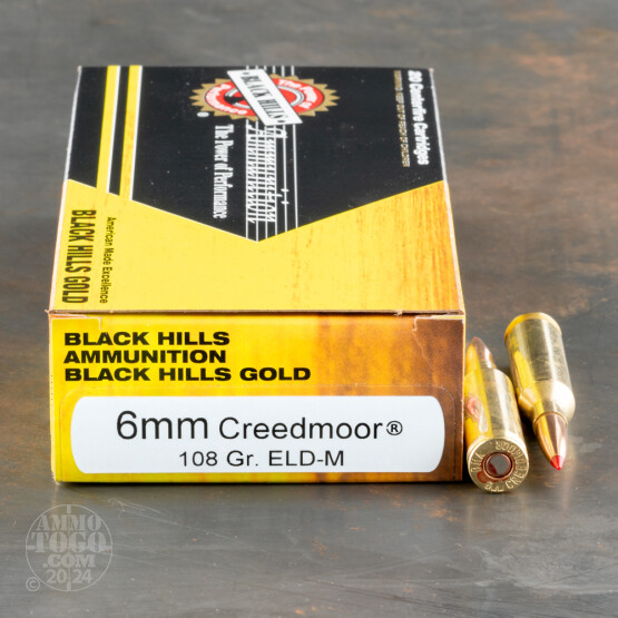 20rds – 6mm Creedmoor Black Hills Gold 108gr. ELD Match Ammo