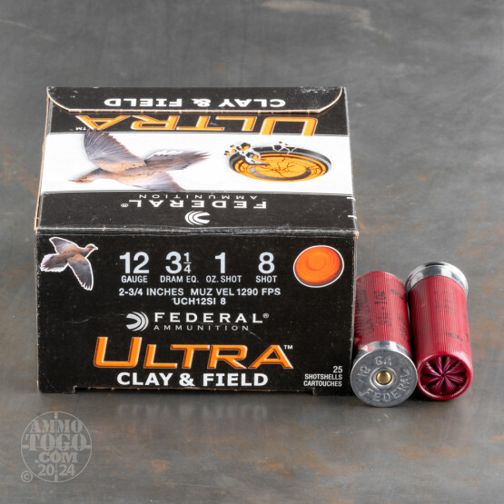 25rds – 12 Gauge Federal Ultra Clay & Field 2-3/4" 1oz. #8 Shot Ammo