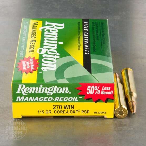 20rds - 270 Win Remington Managed Recoil 115gr. Core-Lokt PSP Ammo