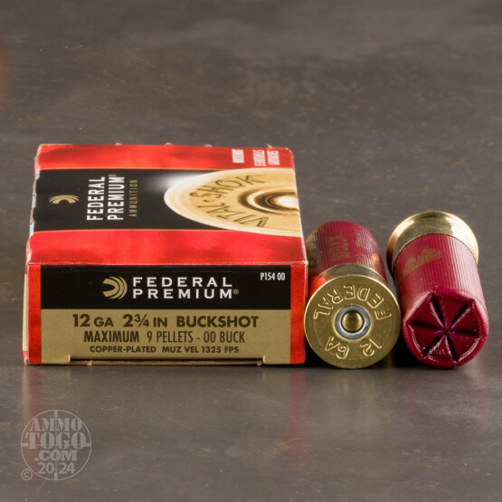 5rds - 12 Ga. Federal Premium 2 3/4" 9 Pellet Copper Plated 00 Buckshot Ammo