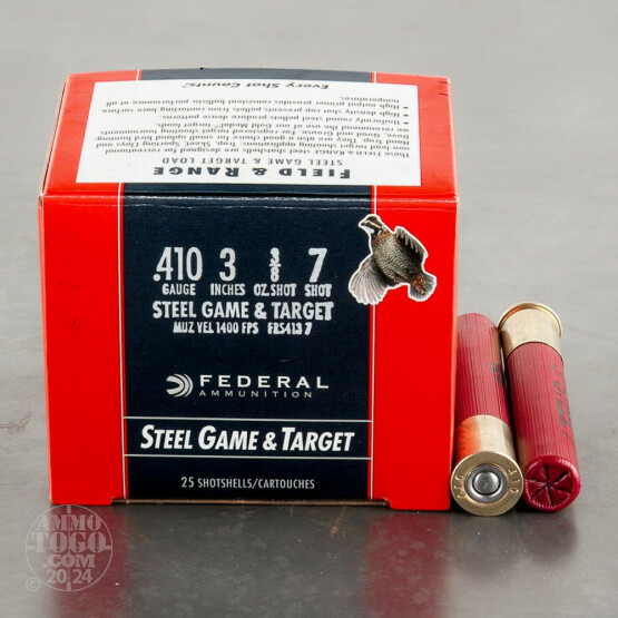 25rds - 410 Gauge Federal Steel Game & Target 3" 3/8oz. #7 Shot Ammo
