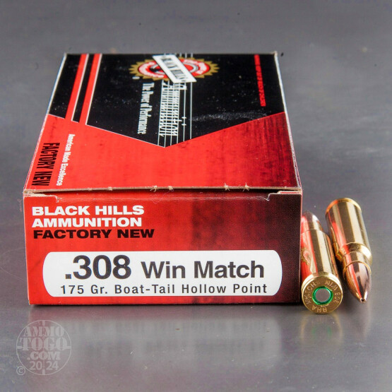 20rds - 308 Black Hills 175gr. Match Boat-Tail Hollow Point Ammo