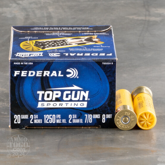 250rds – 20 Gauge Federal Top Gun Sporting 2-3/4" 7/8oz. #8 Shot Ammo