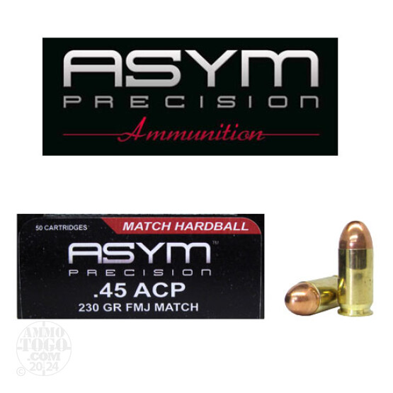 50rds - 45 ACP ASYM Match Hardball 230gr. Ammo