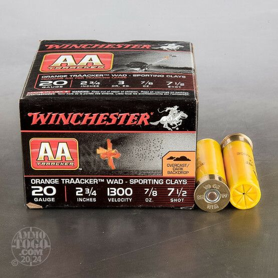 25rds - 20 Gauge Winchester AA TrAAcker Orange Wad 2-3/4" 7/8oz. #7-1/2 Shot Ammo
