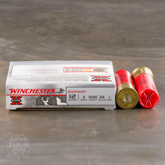 5rds - 12 Ga. Winchester 3" 24 Pellet #1 Buckshot Ammo