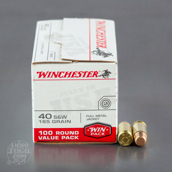100rds - 40 S&W Winchester USA 165gr. FMJ Value Pack Ammo