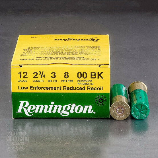 25rds - 12 Gauge Remington Reduced Recoil LE 2 3/4" 3 Dram 8 Pellet 00 Buckshot Ammo