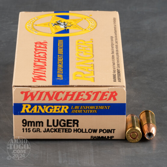 50rds - 9mm Winchester Ranger 115gr. Hollow Point Ammo