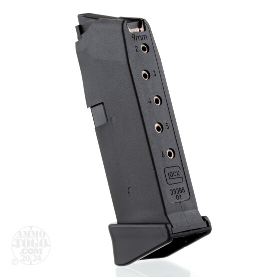 1 Magazine – G43 6 Round 9mm Luger Glock Factory Magazine with Pinky Extension