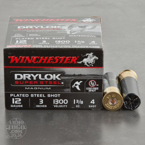 25rds - 12 Gauge Winchester Drylok  3" 1 3/8 Ounce Super Steel Magnum #4 Shot Ammo