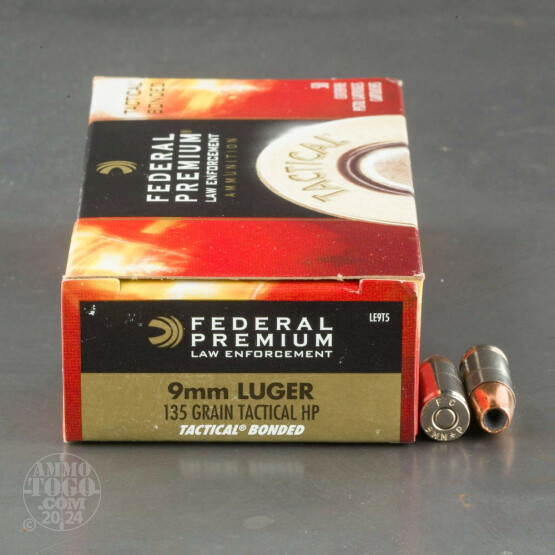 50rds - 9mm Federal LE Tactical Bonded 135gr. +P HP Ammo