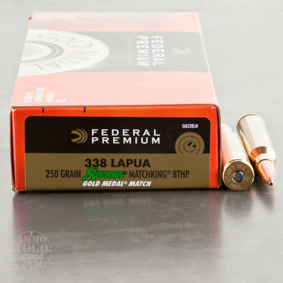 20rds – 338 Lapua Federal Gold Medal 250gr. MatchKing HPBT Ammo