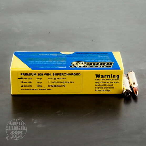 20rds - 308 Win. Supercharged Buffalo Bore 150gr. Spitzer PSP Ammo