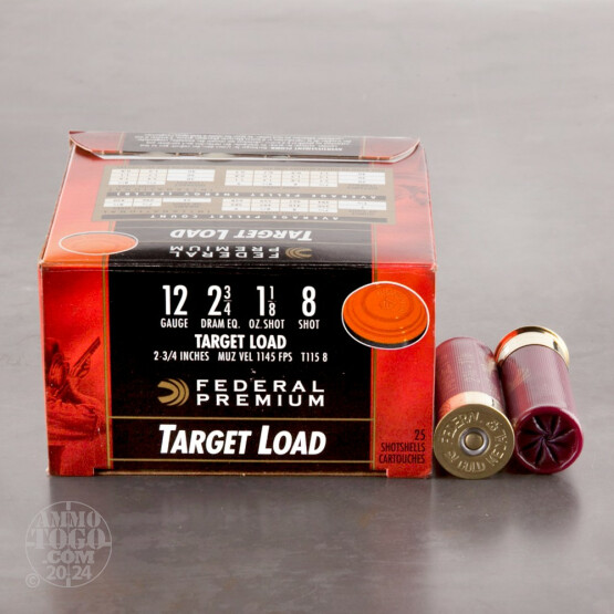 25rds - 12 Gauge Federal Gold Medal Target Load 2 3/4" 1 1/8 Ounce #8 Shot Ammo