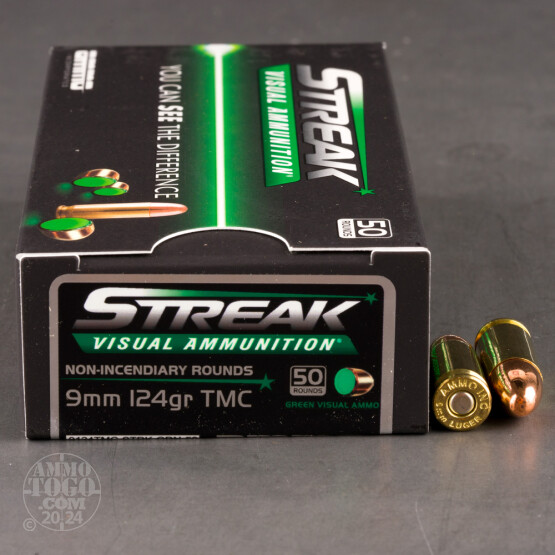 1000rds – 9mm Ammo Inc. Streak 124gr. TMJ Non-Incendiary Visual Tracer Ammo
