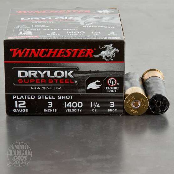 25rds - 12 Gauge Winchester Drylok Super Steel  Magnum 3" 1-1/4 Ounce #3 Shot Ammo