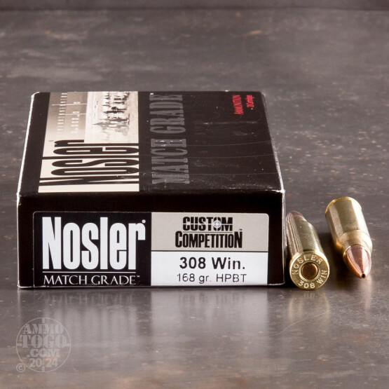 20rds - 308 Win Nosler Custom Competition 168gr. HPBT Ammo
