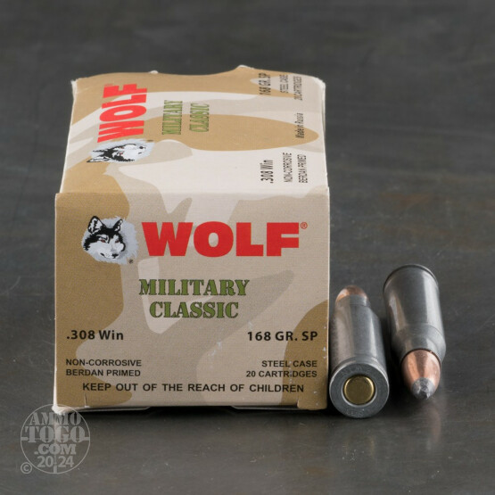 20rds - 308 Wolf Military Classic 168gr. SP Ammo