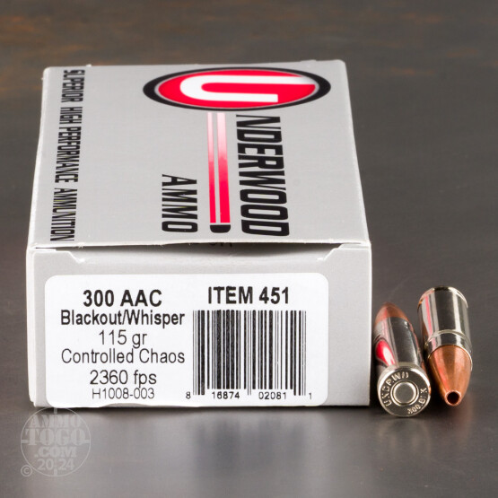 20rds – 300 AAC Blackout Underwood 115gr. Controlled Chaos Ammo