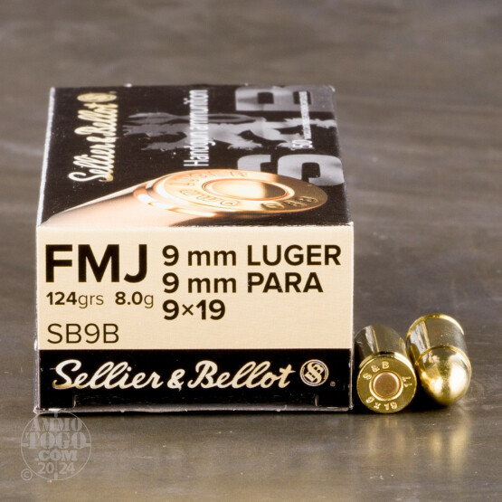 1000rds - 9mm Sellier & Bellot 124gr FMJ Ammo
