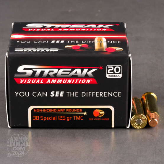 20rds – 38 Special Ammo Inc. Streak 125gr. TMJ Non-Incendiary Visual Tracer Ammo