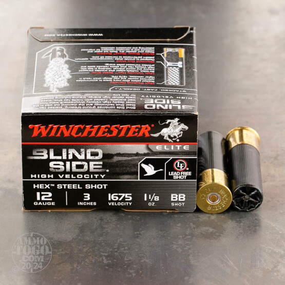 25rds – 12 Gauge Winchester Blind Side 3" 1-1/8 oz. #BB Hex Steel Shot Ammo