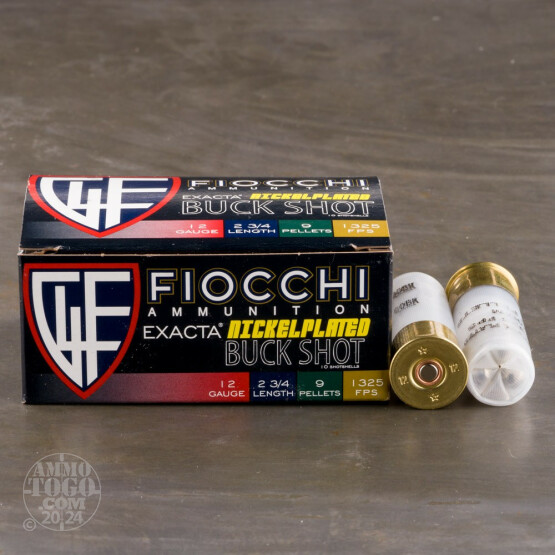 250rds - 12 Gauge Fiocchi High Velocity 2 3/4" 9 Pellet Nickel Plated 00 Buckshot Ammo