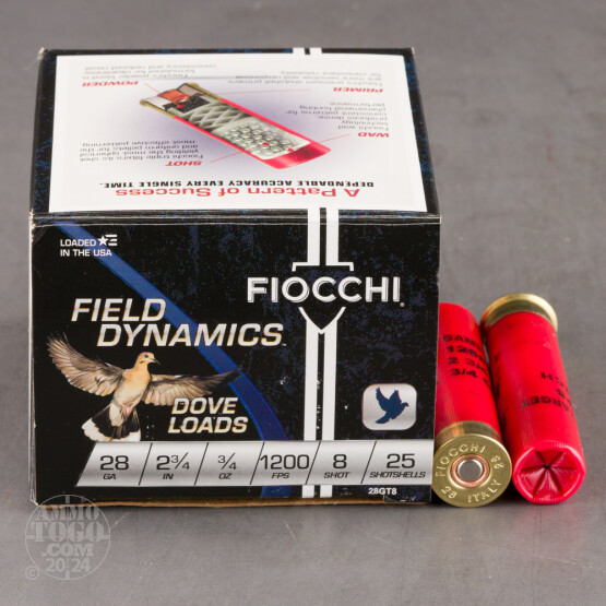 250rds – 28 Gauge Fiocchi Dove Loads 2-3/4" 3/4oz. #8 Shot Ammo