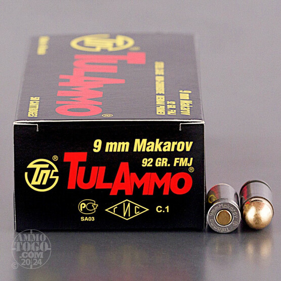 50rds - 9x18 Makarov Tula 92gr FMJ Steel Case Ammo