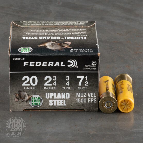 25rds – 20 Gauge Federal Upland Steel 2-3/4" 3/4oz. #7.5 Shot Ammo