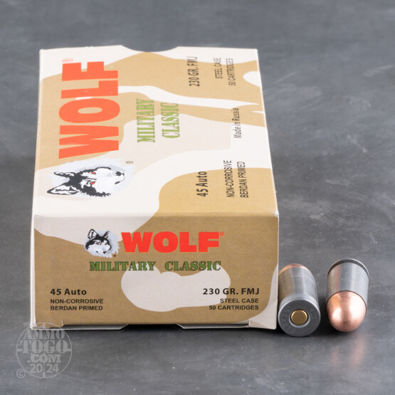 50rds – 45 ACP Wolf Military Classic 230gr. FMJ Ammo