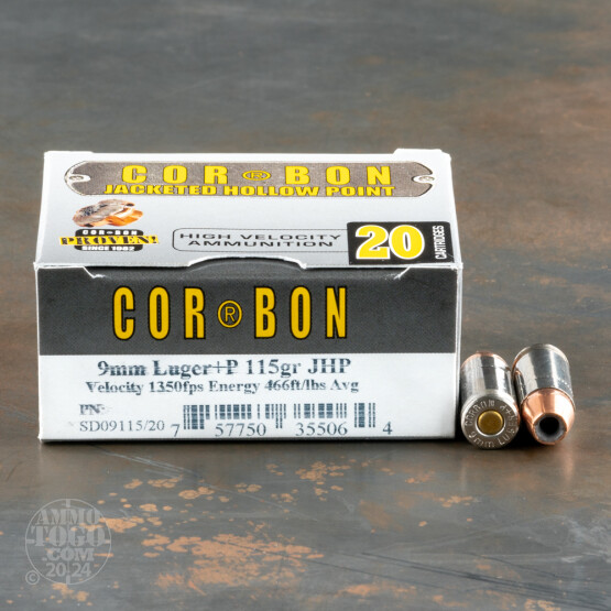 20rds - 9mm Corbon 115gr. +P JHP Ammo