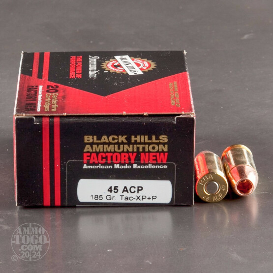 20rds - 45 ACP Black Hills 185gr. Tac-XP +P HP Ammo