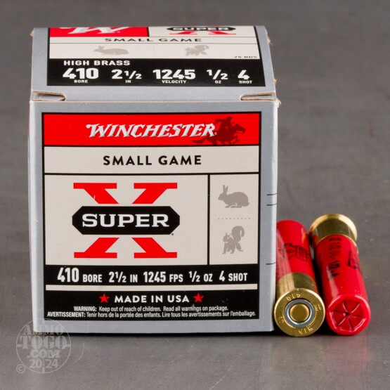25rds – 410 Gauge Winchester Super-X High Brass 2-1/2" 1/2oz. #4 Shot Ammo