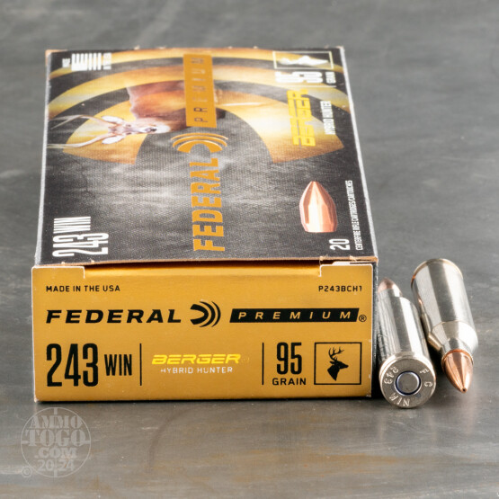 20rds – 243 Win Federal 95gr. Berger Hybrid Hunter Ammo