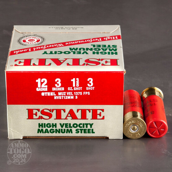 25rds – 12 Gauge Estate High Velocity 3" 1-3/8oz. #3 Steel Shot Ammo