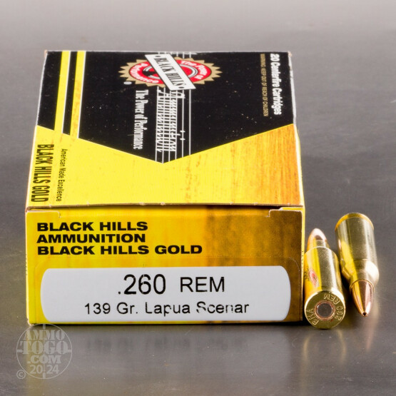 20rds - 260 Rem. Black Hills Gold 139gr. Lapua Scenar Ammo